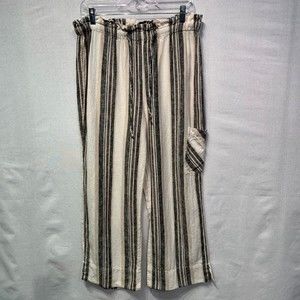 Naturals D&co Linen Striped cropped Cargo pocket paper bag waist pants  SMALL